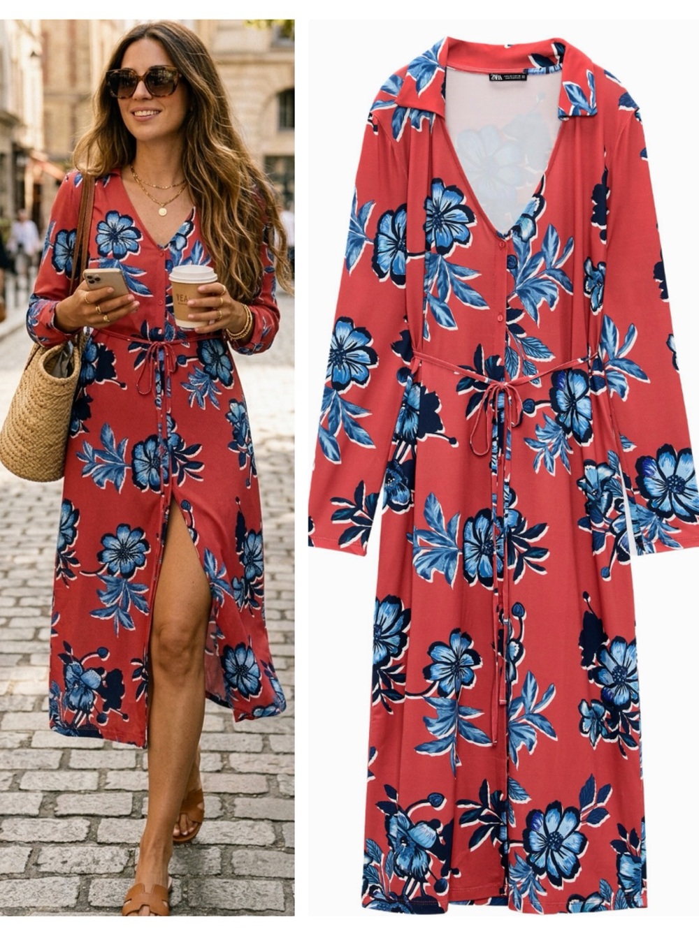 ZARA retro print floral button dress